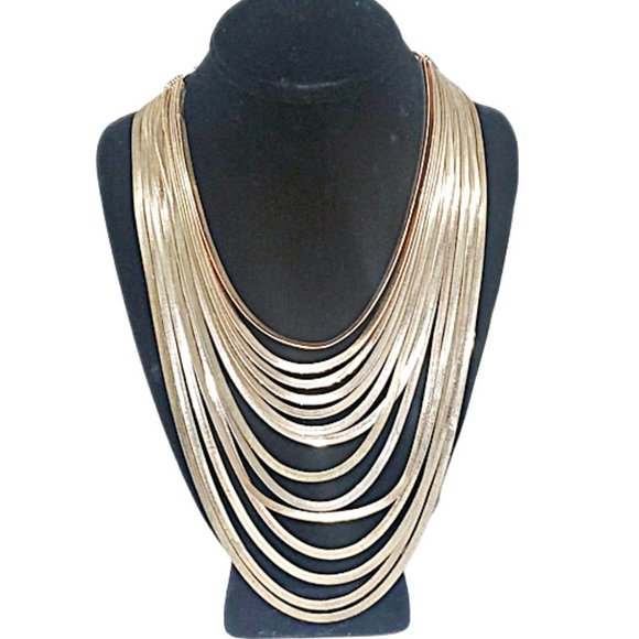 Jewelry - Goldtone Herringbone Multi-Chain Necklace